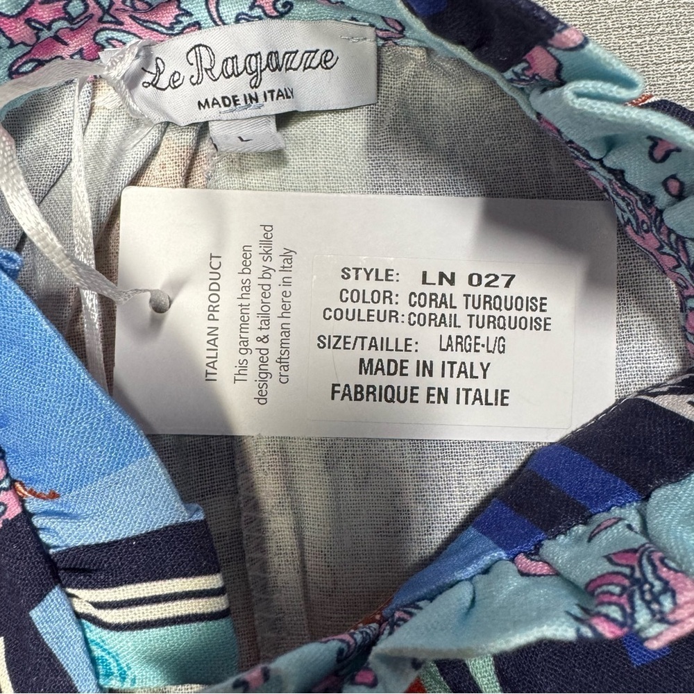 NWT New LA RAGAZZE Made In Italy Linen Blend Sleeveless Floral Dress Size L - Picture 8 of 11